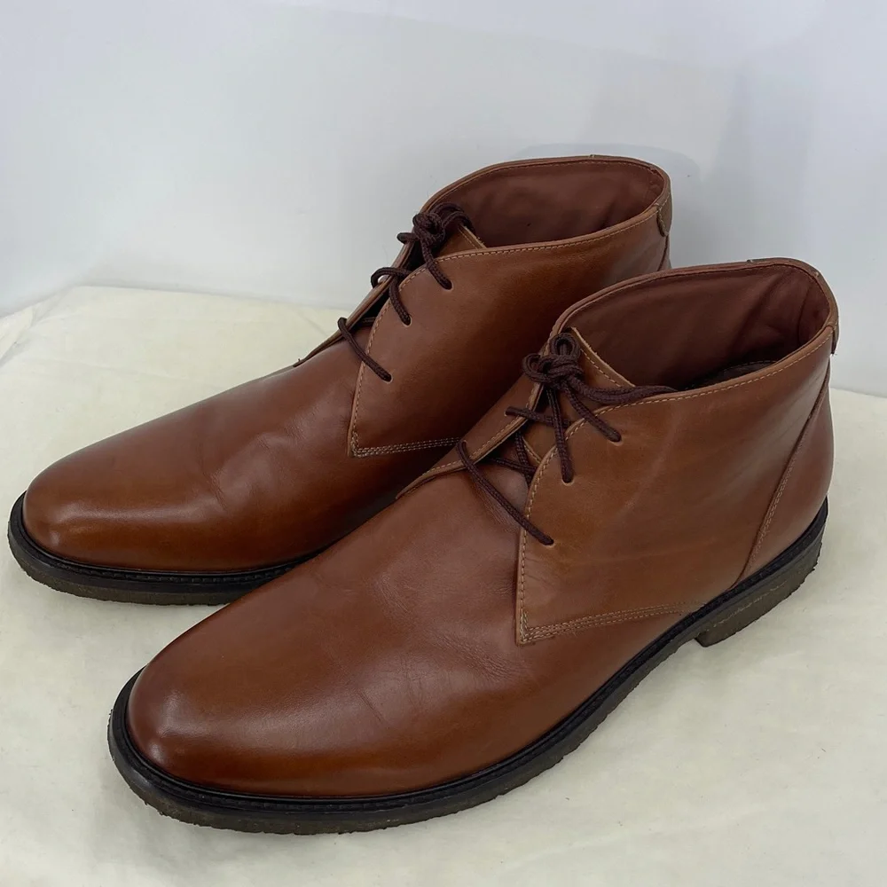 JOHNSTON & MURPHY Men's Brown Leather Ankle Boots SHEEPSKIN CHUKKA SIZE 14 M